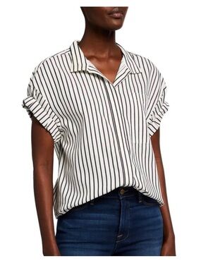Frame Shelia White & Black Striped Button-Front Top